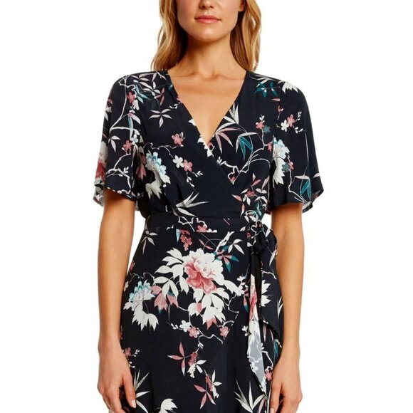 Matty M Spokane Black Floral Ruffle Hem Short Flutter Sleeve Dress Size XS - Picture 3 of 14